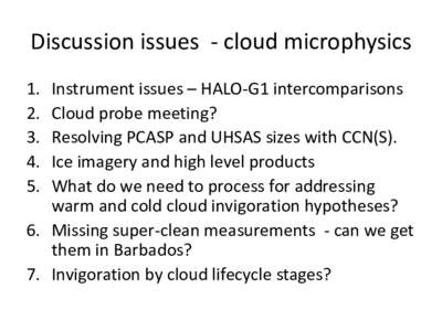 Discussion issues - cloud microphysics.