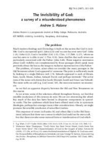 EQ[removed]), 311–329  The invisibility of God: a survey of a misunderstood phenomenon Andrew S. Malone