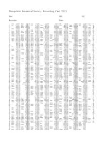 Shropshire Botanical Society Recording Card 2015 Site: GR:  Recorder: