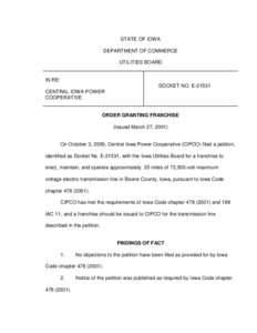 STATE OF IOWA DEPARTMENT OF COMMERCE UTILITIES BOARD IN RE: DOCKET NO. E-21531