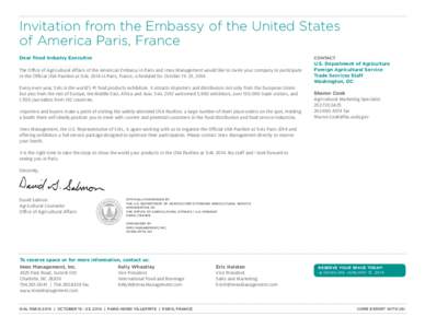 Invitation from the Embassy of the United States of America Paris, France Dear Food Industry Executive Contact