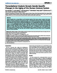 Transcriptional Analysis Reveals Gender-Specific Changes in the Aging of the Human Immune System Saara Marttila1,2*, Juulia Jylha¨va¨1,2, Tapio Nevalainen1,2, Matti Nykter3, Marja Jylha¨2,4, Antti Hervonen2,4, Liina T