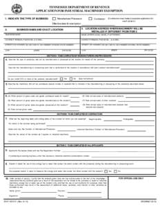 Application for Industrial Machinery Exemption