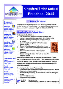 Kingsford Smith School  Preschool 2014 Groups and Session Times Stars Group