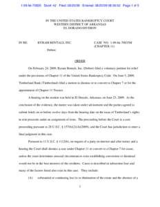 1:09-bk[removed]Doc#: 42 Filed: [removed]Entered: [removed]:36:02 Page 1 of 5  IN THE UNITED STATES BANKRUPTCY COURT WESTERN DISTRICT OF ARKANSAS EL DORADO DIVISION