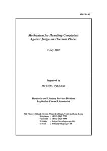 RP07[removed]Mechanism for Handling Complaints Against Judges in Overseas Places  8 July 2002