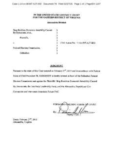 Case 1:14-cvAJT-IDD Document 78 FiledPage 1 of 1 PageID# 1107  IN THE UNITED STATES DISTRICT COURT FOR THE EASTERN DISTRICT OF VIRGINIA Alexandria Division