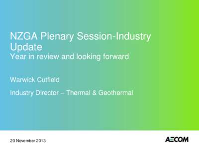 NZGA Plenary Session-Industry Update Year in review and looking forward Warwick Cutfield Industry Director – Thermal & Geothermal