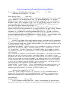 Southern Campaign American Revolution Pension Statements & Rosters Pension Application of Mack Goolsberry (Goldsbury) S35976 Transcribed and annotated by C. Leon Harris. VA (MD)