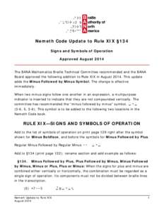 Nemeth Code Update to Rule XIX §134