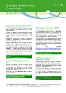 Nursing & Midwifery Policy Communiqué October 2012 Postgraduate Scholarships for 2013 Postgraduate Nursing and Midwifery Scholarships