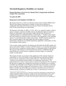 Threshold Regulatory Flexibility Act Analysis Proposed Revisions to Forest Service Manual[removed], Campgrounds and Related Granger-Thye Concessions November 04, 2009 Background on the Regulatory Flexibility Act The propos