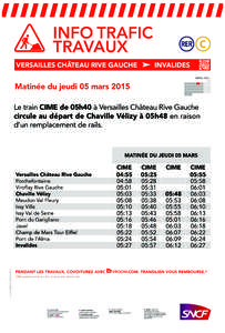 INFO TRAFIC TRAVAUX VERSAILLES CHÂTEAU RIVE GAUCHE INVALIDES MARS 2015