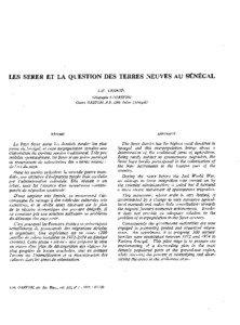 LES SERER ET LA QUESTION DES TERRES NEUVES AU SÉNÉGAL J.-P. DUBOIS à I’ORSTOM