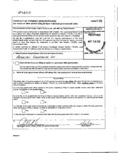 FORMCIQ  CONFLICT OF INTEREST QUESTIONNAIRE For vendor or other person doing business with local governmental entity This questionnaire reflects changes made to the law by H.B. 1491, 80th Leg., Regular Session.