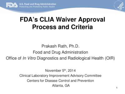 Administrative Changes to  OIR’s CLIA Program Wednesday, March 12th 2014