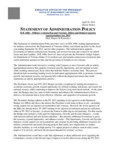 Statement of Administration Policy on H.R[removed]Military Construction and Veterans Affairs and Related Agencies Appropriations Act, 2015