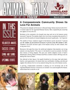 Animal Talk Don’t Buy Love, Adopt It. In This  Issue