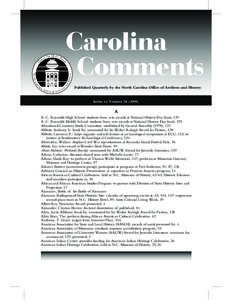 Carolina Comments Published Quarterly by the North Carolina Office of Archives and History Historic Sites Commemorate 140th Anniversary of Index to Volume[removed])