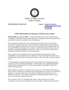 Auditor of Public Accounts Adam H. Edelen FOR IMMEDIATE RELEASE Contact: Stephenie Hoelscher [removed]