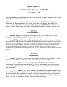 CONSTITUTION OF Santa Barbara City College Chapter No. 289, CSEA Adopted October 7, 1986 This constitution is the local operating document for this chapter as formulated under Article III, Section 8 of the State Associat