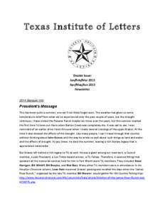 Texas Institute of Letters  Double Issue: Jan/Feb/Mar 2013 Apr/May/Jun 2013 Newsletter