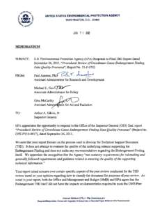 U.S. Environmental Protection Agency (EPA) Response to Final OIG Report Dated September 26, 2011, 