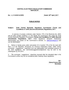 CENTRAL ELECTRICITY REGULATORY COMMISSION NEW DELHI Dated: 28th April, 2017 No. : LCERC