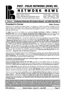 POST - POLIO NETWORK (NSW) INC.  NETWORK Editor: Gillian Thomas Email: [removed] Website: www.post-polionetwork.org.au