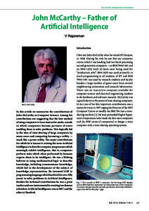 Asia Pacific Mathematics Newsletter  John McCarthy – Father of Artificial Intelligence V Rajaraman Introduction