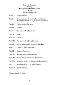 Law / Geography of the United States / United States District Court for the District of Kansas / Kathryn Hoefer Vratil / Motion / United States magistrate judge / Deposition / Eric F. Melgren / United States district court / Kansas / Wichita /  Kansas / Kansas City /  Kansas