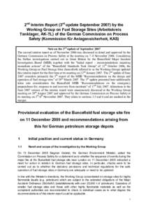 2nd Interim Report (3rd update September[removed]by the Working Group on Fuel Storage Sites (Arbeitskreis Tanklager, AK-TL) of the German Commission on Process Safety (Kommission für Anlagensicherheit, KAS) Note on the 3r