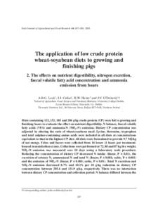 Irish Journal of Agricultural and Food Research 44: 247–260, 2005  The application of low crude protein wheat-soyabean diets to growing and finishing pigs 2. The effects on nutrient digestibility, nitrogen excretion,