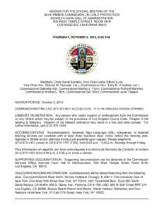 AGENDA FOR THE SPECIAL MEETING OF THE BLUE RIBBON COMMISSION ON CHILD PROTECTION KENNETH HAHN HALL OF ADMINISTRATION 500 WEST TEMPLE STREET, ROOM 381B LOS ANGELES, CALIFORNIA 90012