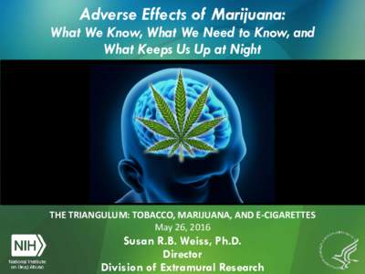 Adverse Effects of Marijuana: What We Know, What We Need to Know, and What Keeps Us Up at Night THE TRIANGULUM: TOBACCO, MARIJUANA, AND E-CIGARETTES May 26, 2016