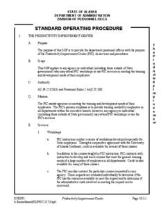STATE OF ALASKA DEPARTMENT OF ADMINISTRATION DIVISION OF PERSONNEL/OEEO STANDARD OPERATING PROCEDURE I.