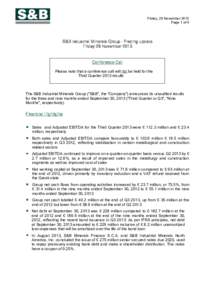 Friday, 29 November 2013 Page 1 of 4 S&B Industrial Minerals Group – Trading update Friday 29 November 2013