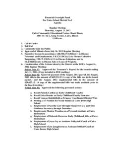 Financial Oversight Panel For Cairo School District No.1 Agenda - August 23, 2012