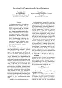 Revisiting Word Neighborhoods for Speech Recognition Preethi Jyothi∗ Beckman Institute University of Illinois, Urbana, IL 