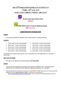 PBA 12th Penang �laysian�unior Open[removed]Details and Forms - ASF AJSS Platinum Event & WSF Tier 2