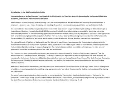 Introduction to the Mathematics Correlation Correlation between National Common Core Standards for Mathematics and the North American Association for Environmental Education Guidelines for Excellence in Environmental Edu