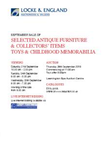 September Sale of  selected Antique Furniture & collectors’ items Toys & Childhood Memorabilia Viewing
