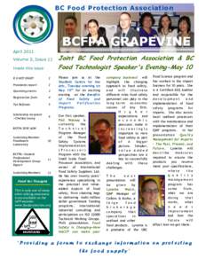 BC Food Protection Association  BCFPA GRAPEVINE April 2011 Volume 3, Issue 11 Inside this issue: