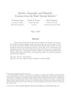 Borders, Geography, and Oligopoly: Evidence from the Wind Turbine Industry∗ A. Kerem Co¸sar Paul L. E. Grieco