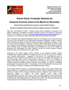 Nolan Gasser / Eliso Virsaladze / Frédéric Chopin / Classical music / Entertainment / Piano pedagogues / Music / Classical Archives