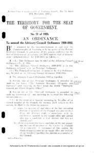 I Extract from Commonwealth of Australia Gazette, No. 75, dated 19th December, [removed]THE TERRITORY FOR THE SEAT OF GOVERNMENT. No. 21 of 1935.