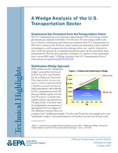 A Wedge Analysis of the U.S. Transportation Sector Greenhouse Gas Emissions from the Transportation Sector The U.S. transportation sector represents approximately 10% of all energy-related greenhouse gas emissions worldw