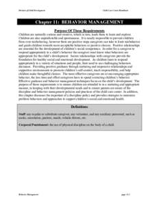 Division of Child Development  Child Care Center Handbook Chapter 11: BEHAVIOR MANAGEMENT Purpose Of These Requirements