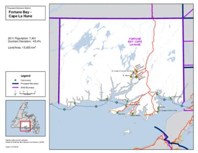 Proposed Electoral District:  Fortune Bay Cape La Hune 2011 Population: 7,401 Quotient Deviation: -45.4%