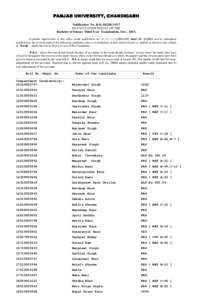 PANJAB UNIVERSITY, CHANDIGARH Notification No. B.Sc.III/2013-O\7 RE-EVALUATION RESULT OF THE Bachelor of Science Third Year Examination, Oct. , 2013. ……… In partial supersession to this office result notification N